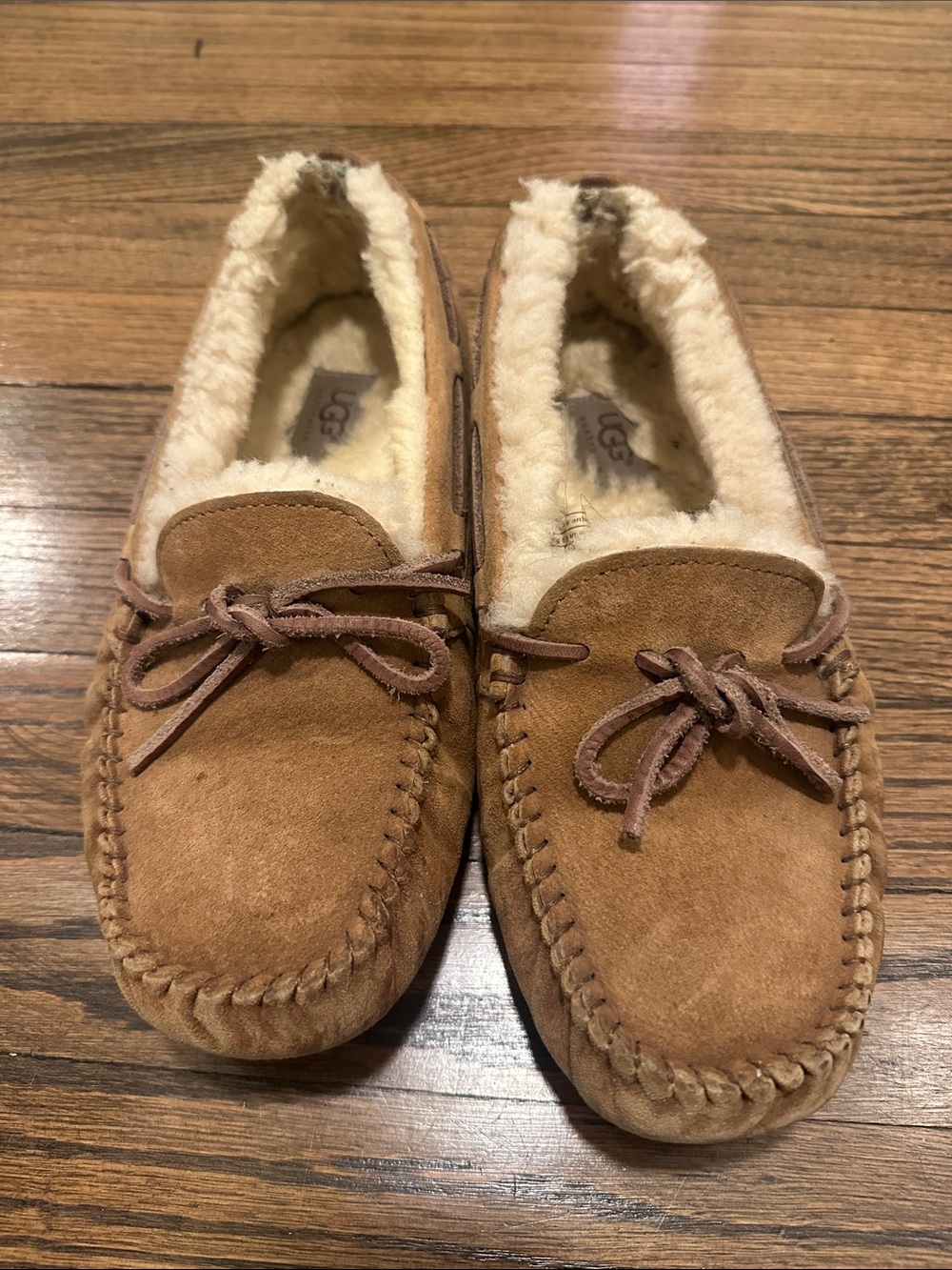 UGG Women’s Chestnut Suede Moccasin Slippers with Shearling Lining